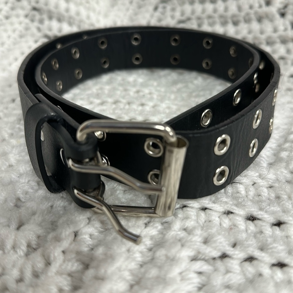 Super cool faux leather Black & Silver double buckle Goth belt, Perfect for TEEN